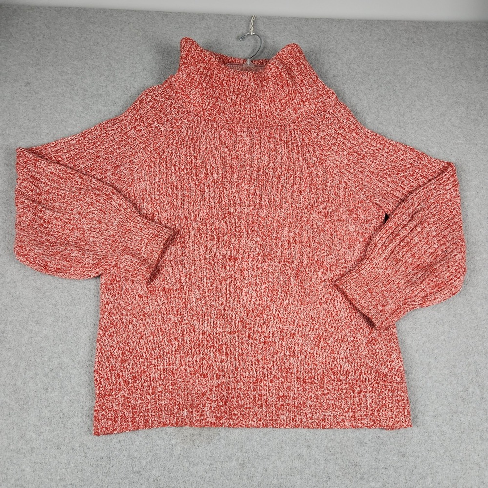 Nine West Sweater Womens Large Red Marled Knit Relaxed Fit Funnel Neck Pullover